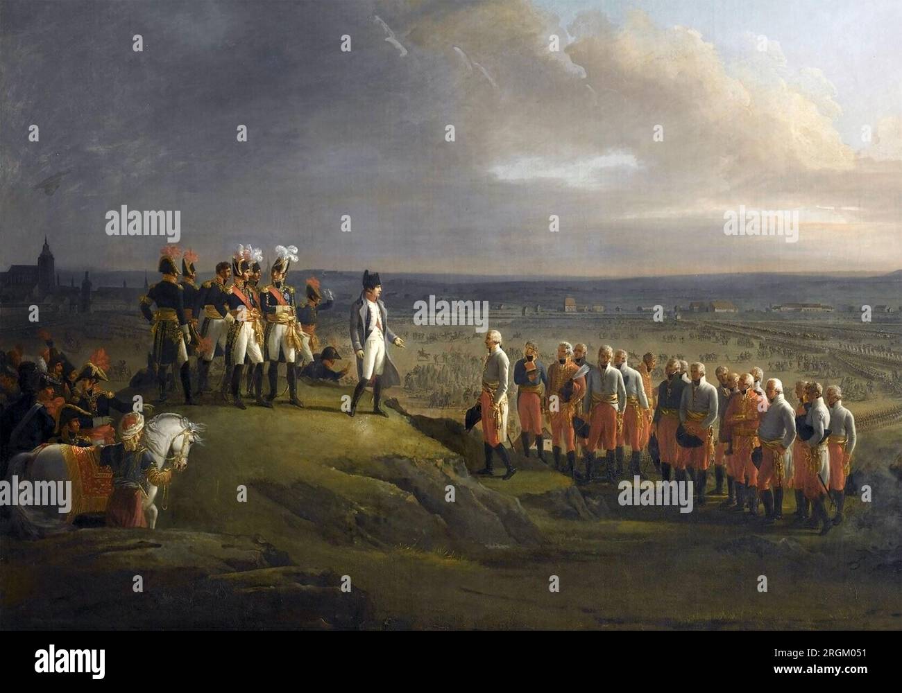 BATAILLE D'ULM LE 16-19 OCTOBRE 1805. Napoléon reçoit la reddition du général autrichien Mack. Peinture de René Berthon Banque D'Images
