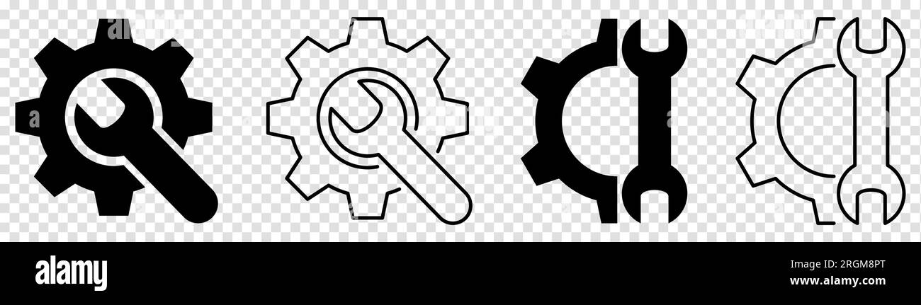 Outils d'entretien. Icônes de clé et d'engrenage. Illustration vectorielle isolée sur fond transparent Illustration de Vecteur