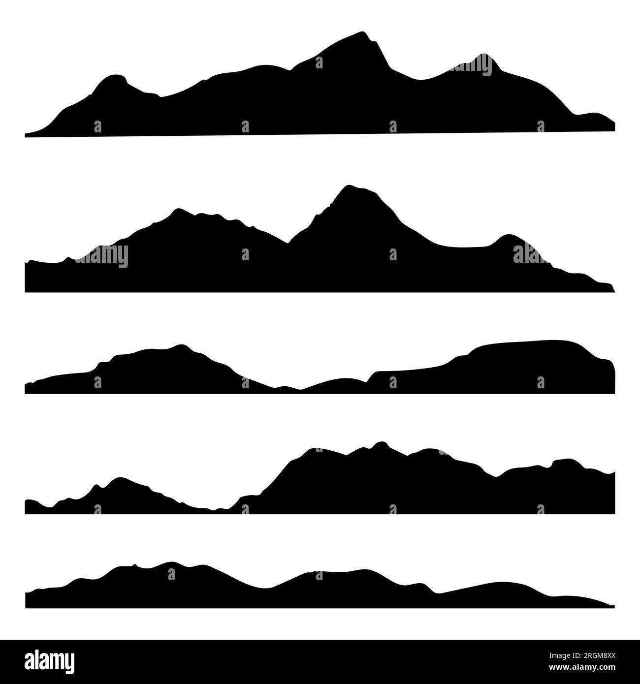 Ensemble de silhouette de paysage de montagnes. Randonnées montagnes sommets, collines et falaises. Illustration de Vecteur