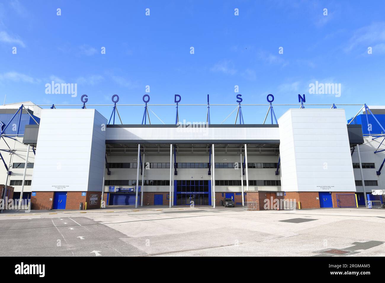 Vue sur le Park Stand, Goodison Park, Angleterre. Goodison Park est le siège d'Everton FC, membre fondateur de la Ligue anglaise de football. Banque D'Images