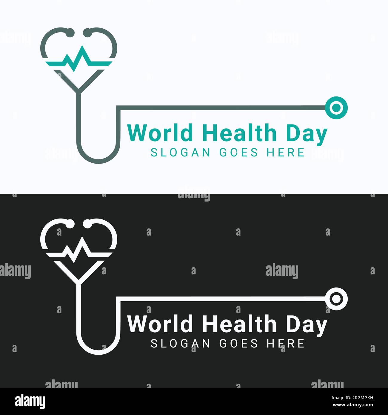 Logo de la Journée mondiale de la santé Design Statoscope avec logo Heart Beat Medical Clinic Doctor icône Illustration de Vecteur