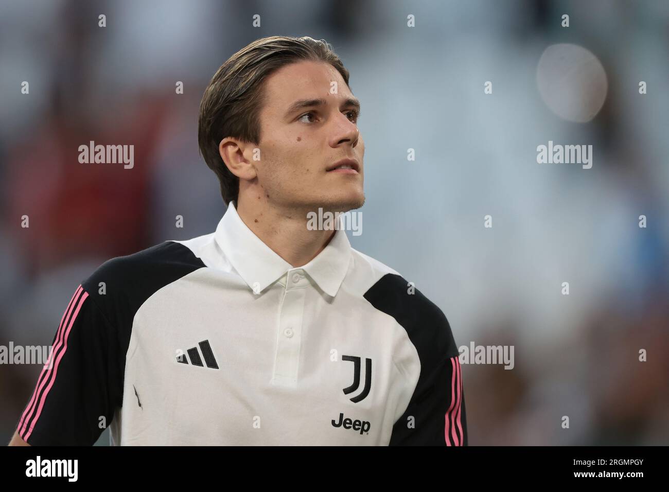 Juventus, Italie. 9 août 2023. Nicolo Fagioli de la Juventus salue les supporters après le match d'entraînement au stade Allianz, Turin. Date de la photo : 9 août 2023. Le crédit photo devrait se lire : Jonathan Moscrop/Sportimage crédit : Sportimage Ltd/Alamy Live News Banque D'Images
