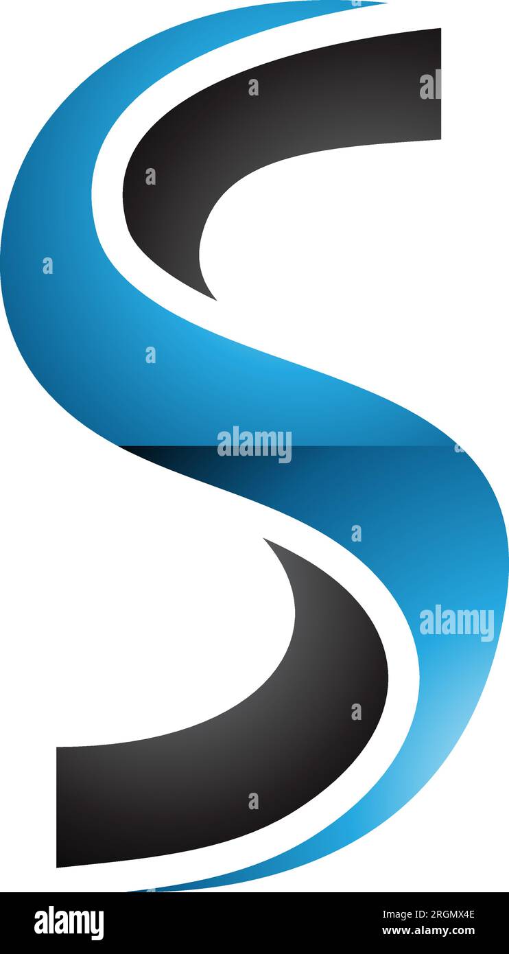 Icône lettre S torsadée bleue et noire brillante sur fond blanc Illustration de Vecteur