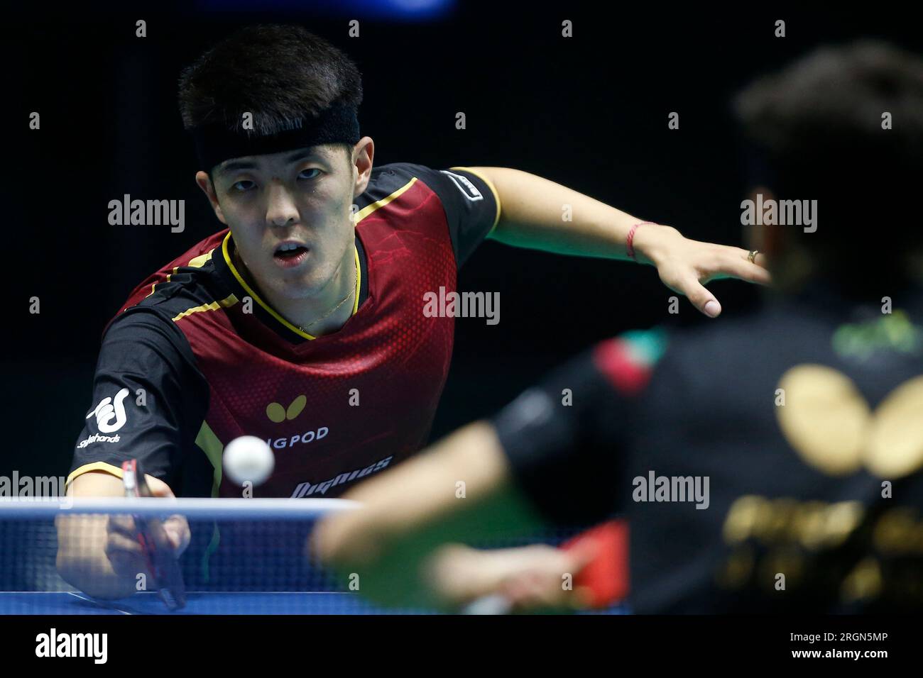 Rio de Janeiro, Brésil. 10 août 2023. Qiu Dang (GER) participe au match en simple masculin contre Joao Geraldo (por), au WTT Contender Rio de Janeiro 2023, à l'Arena Carioca 1, à Rio de Janeiro le 10 août. Photo : Satiro Sodré/DiaEsportivo/Alamy Live News crédit : DiaEsportivo/Alamy Live News Banque D'Images