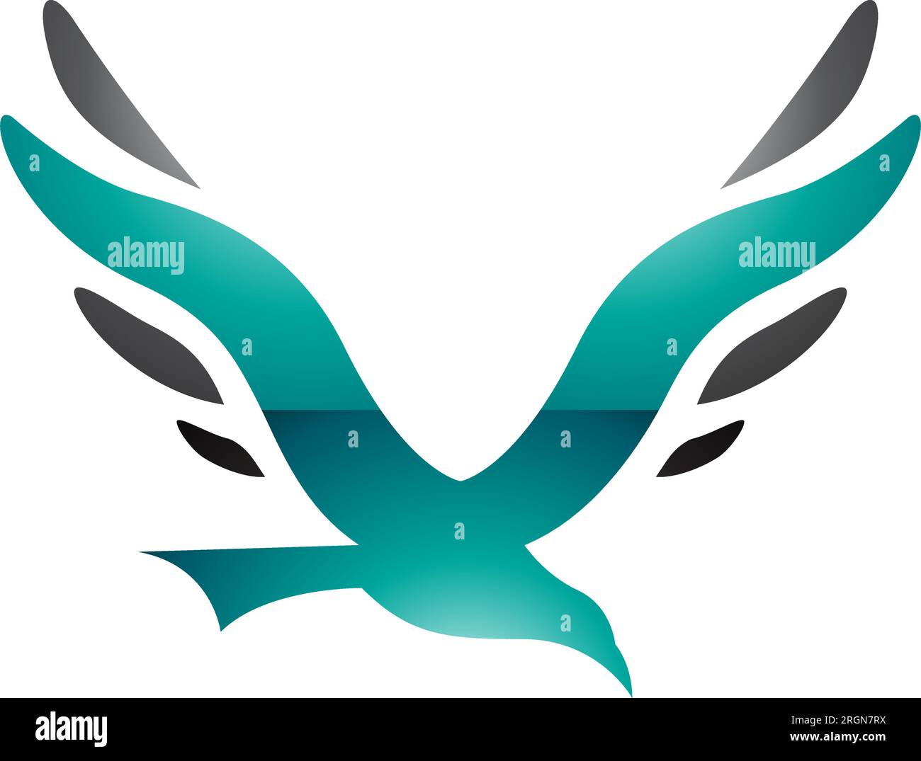 Icône lettre V en forme d'oiseau brillant vert persan et noir sur fond blanc Illustration de Vecteur
