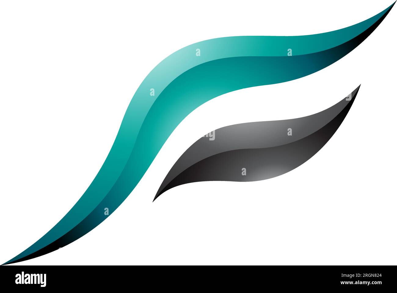 Vert perse et noir brillant oiseau volant en forme d'icône lettre F sur un fond blanc Illustration de Vecteur
