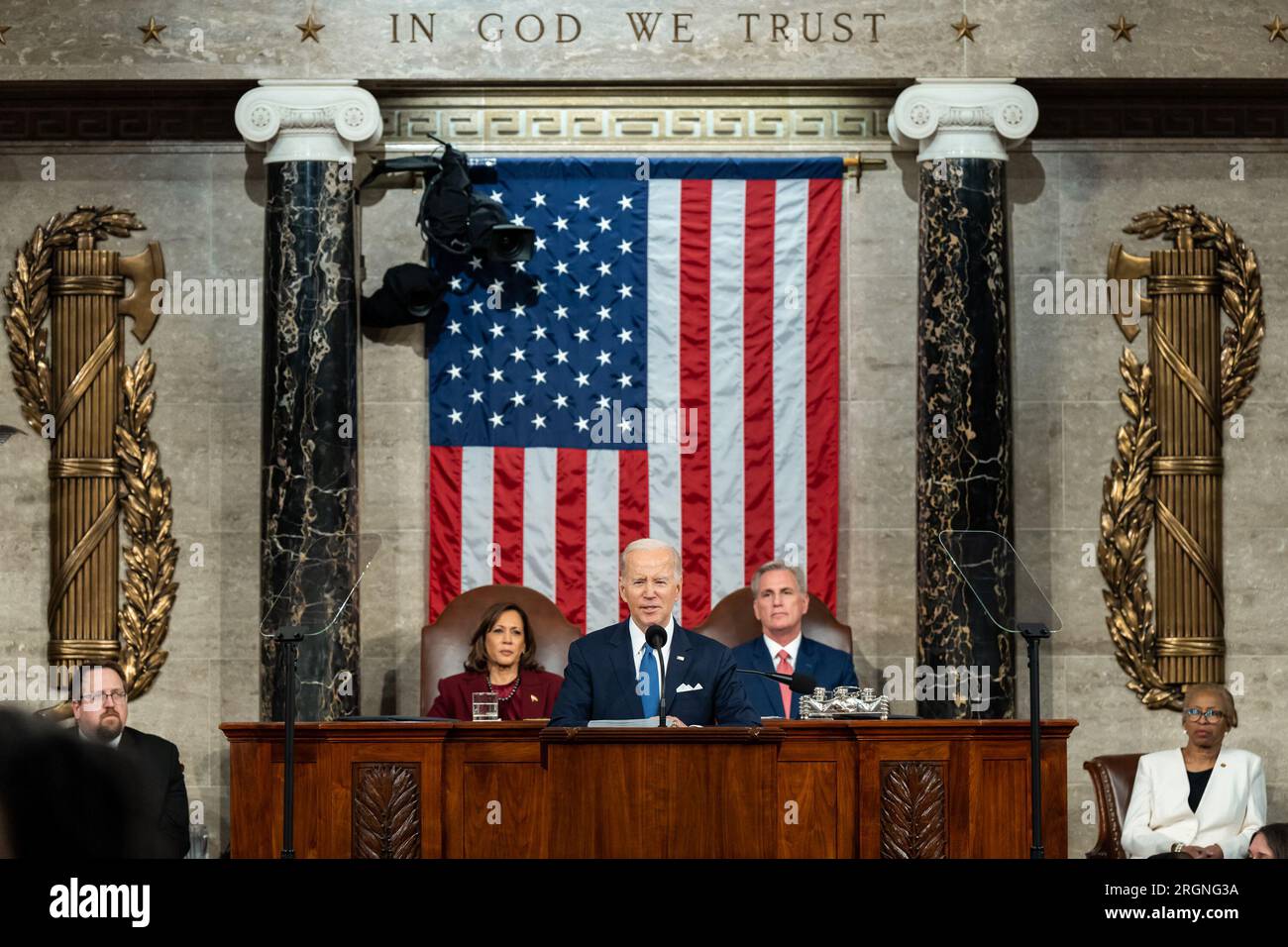 Reportage : Discours sur l'état de l'Union de 2023 du Président Biden - reportage : Discours sur l'état de l'Union de 2023 du Président Biden - le Président Joe Biden prononce son discours sur l'état de l'Union, le mardi 7 février 2023, à la Chambre des communes du Capitole des États-Unis Banque D'Images