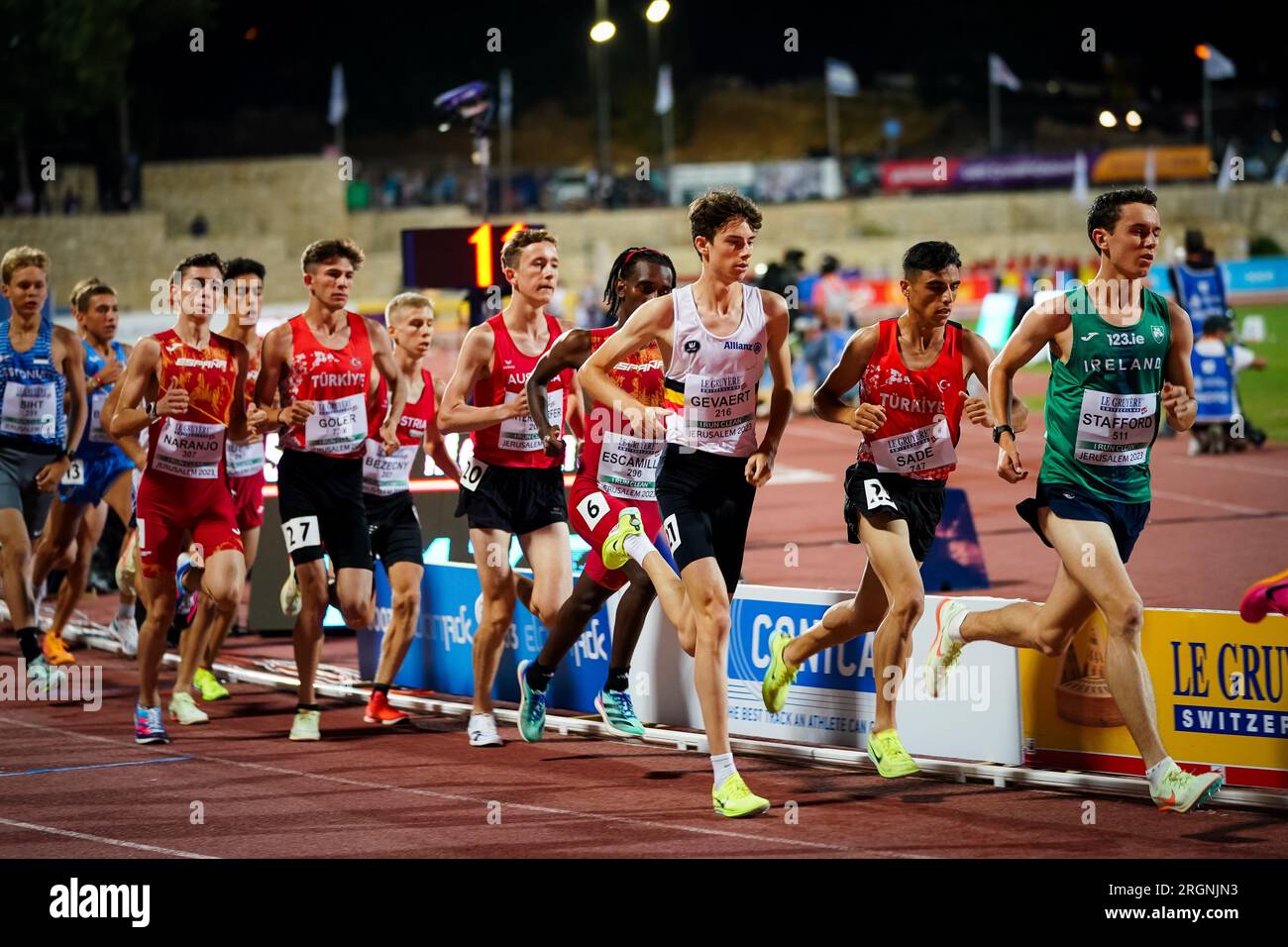 Jérusalem, Israël. 10 août 2023. Le Belge Tristan Gevaert photographié lors de la finale du 5.000m masculin des Championnats d'Europe d'athlétisme U20, jeudi 10 août 2023, à Jérusalem, Israël. Les championnats d'Europe se déroulent du 07 au 10 août. BELGA PHOTO COEN SCHILDERMAN crédit : Belga News Agency/Alamy Live News Banque D'Images