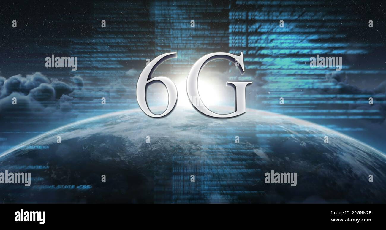 Composition de texte 6g, traitement des données sur le globe Banque D'Images