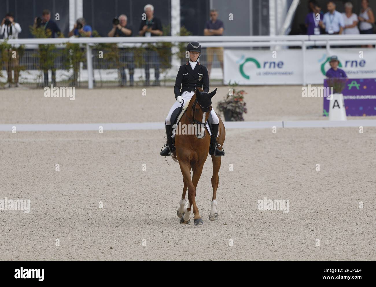 Haras du PIN à le PIN-au-Haras, France, 11/08/2023, Sandra AUFFARTH (GER) vivant DU MATZ se produit lors de la FEI Eventing European Championship 2023, épreuve équestre CH-eu-CCI4-L le 11 2023 août au Haras du PIN à le PIN-au-Haras, France Banque D'Images