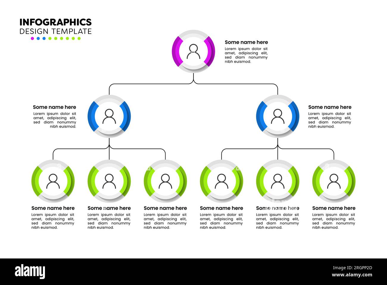 Modèle infographique. Hiérarchie de l'entreprise avec trois niveaux et personnes. Illustration vectorielle Illustration de Vecteur