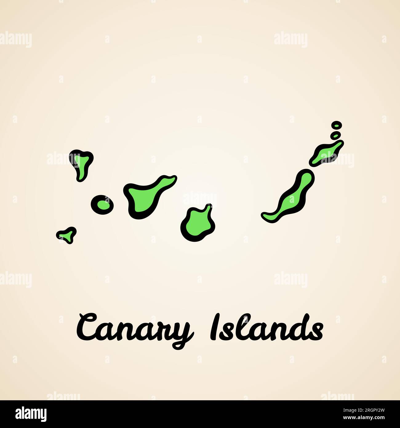 Carte simplifiée verte des îles Canaries avec contour noir. Illustration de Vecteur