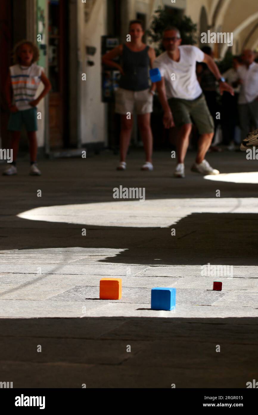 Le Bocce Quadre annuel, ou concours de bols carrés à Mondovi, en Italie Banque D'Images