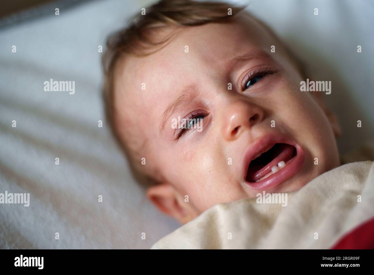 Bébé agité qui pleure Banque D'Images