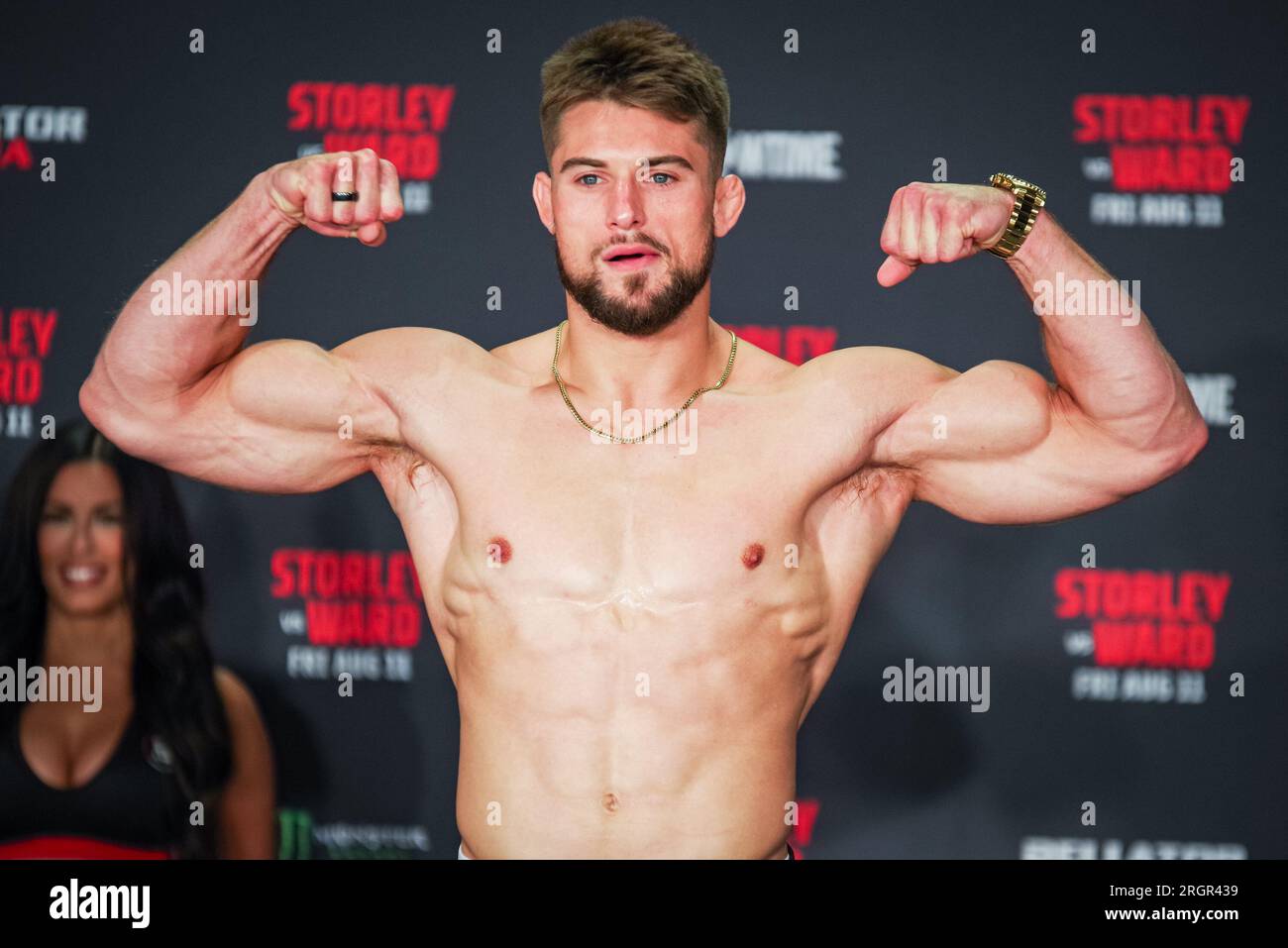 Sioux Falls, États-Unis. 10 août 2023. SIOUX FALLS, DAKOTA DU SUD - 9 août : Dalton Rosta à 185,6 avant son combat contre Brennan Ward à Bellator 298. Sioux Falls, Dakota du Sud, États-Unis. (Photo Matt Davies/PxImages/Sipa USA) crédit : SIPA USA/Alamy Live News Banque D'Images