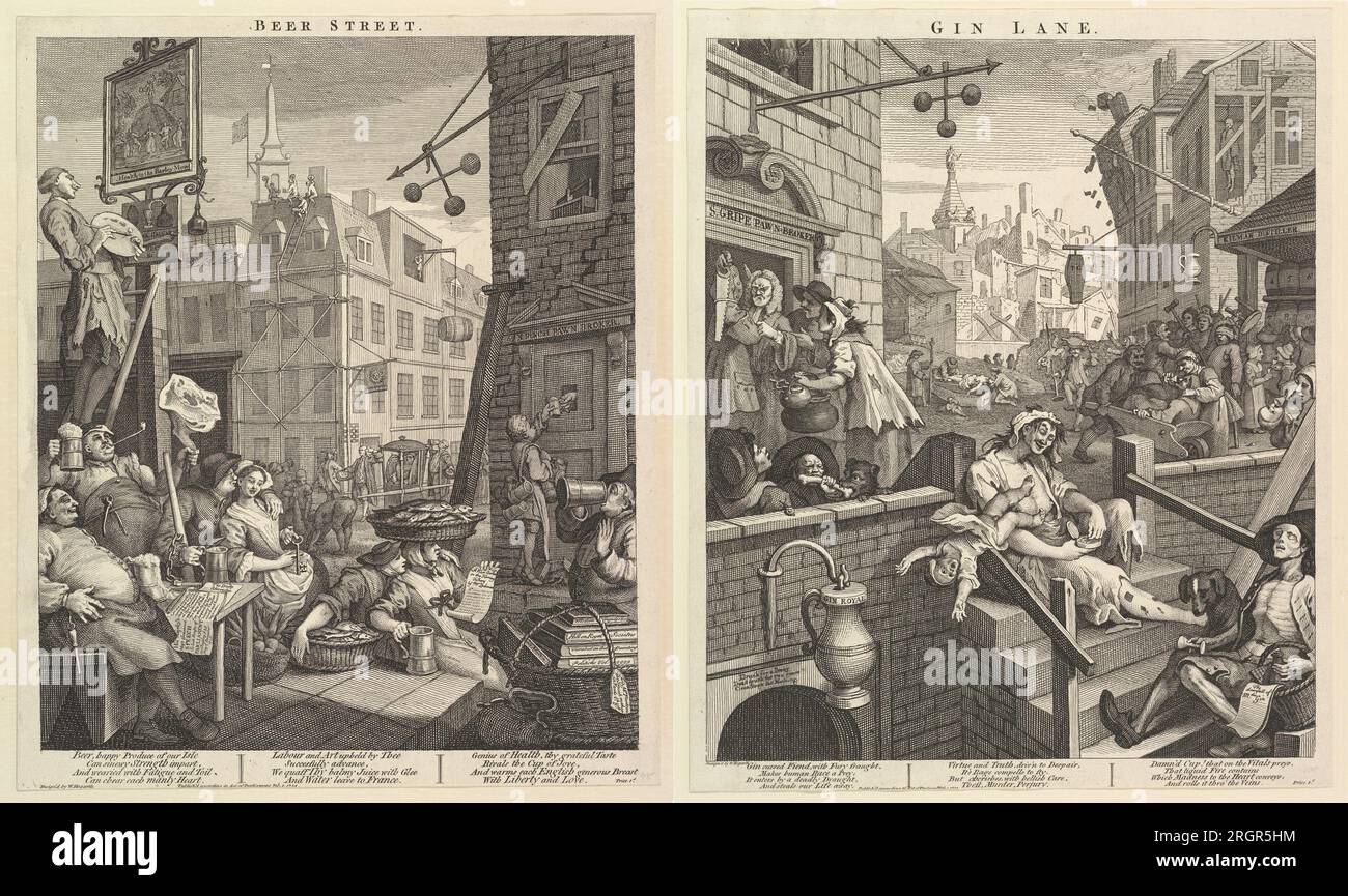 Beer Street et Gin Lane 1751 par William Hogarth Banque D'Images