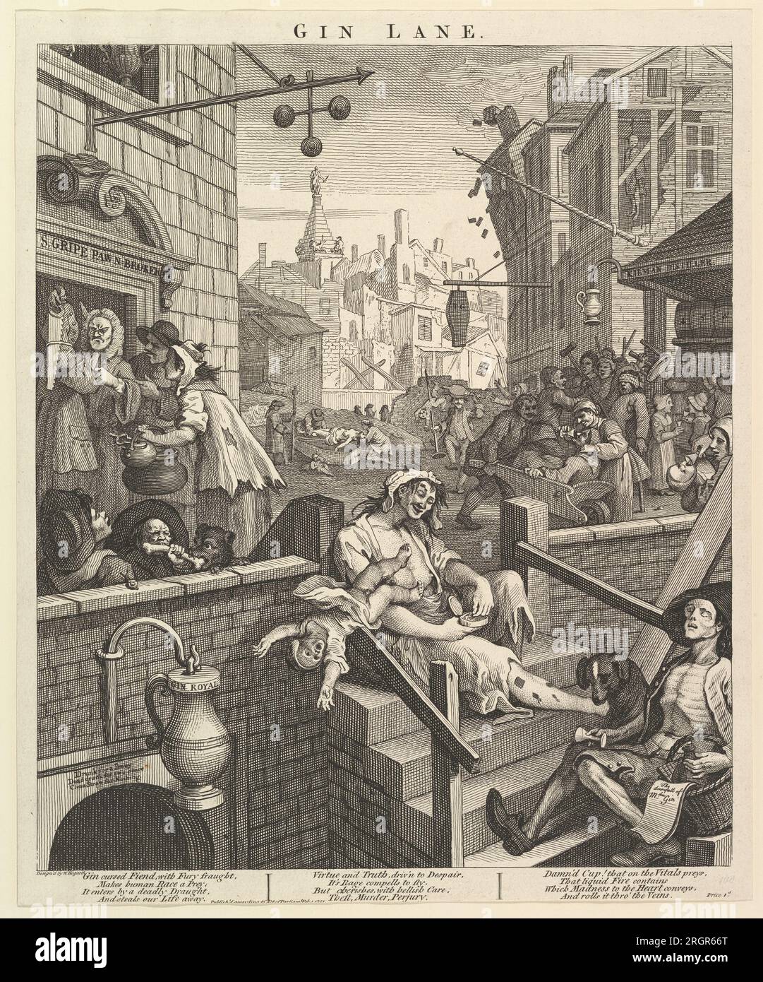 Gin Lane 1 février 1751 par William Hogarth Banque D'Images