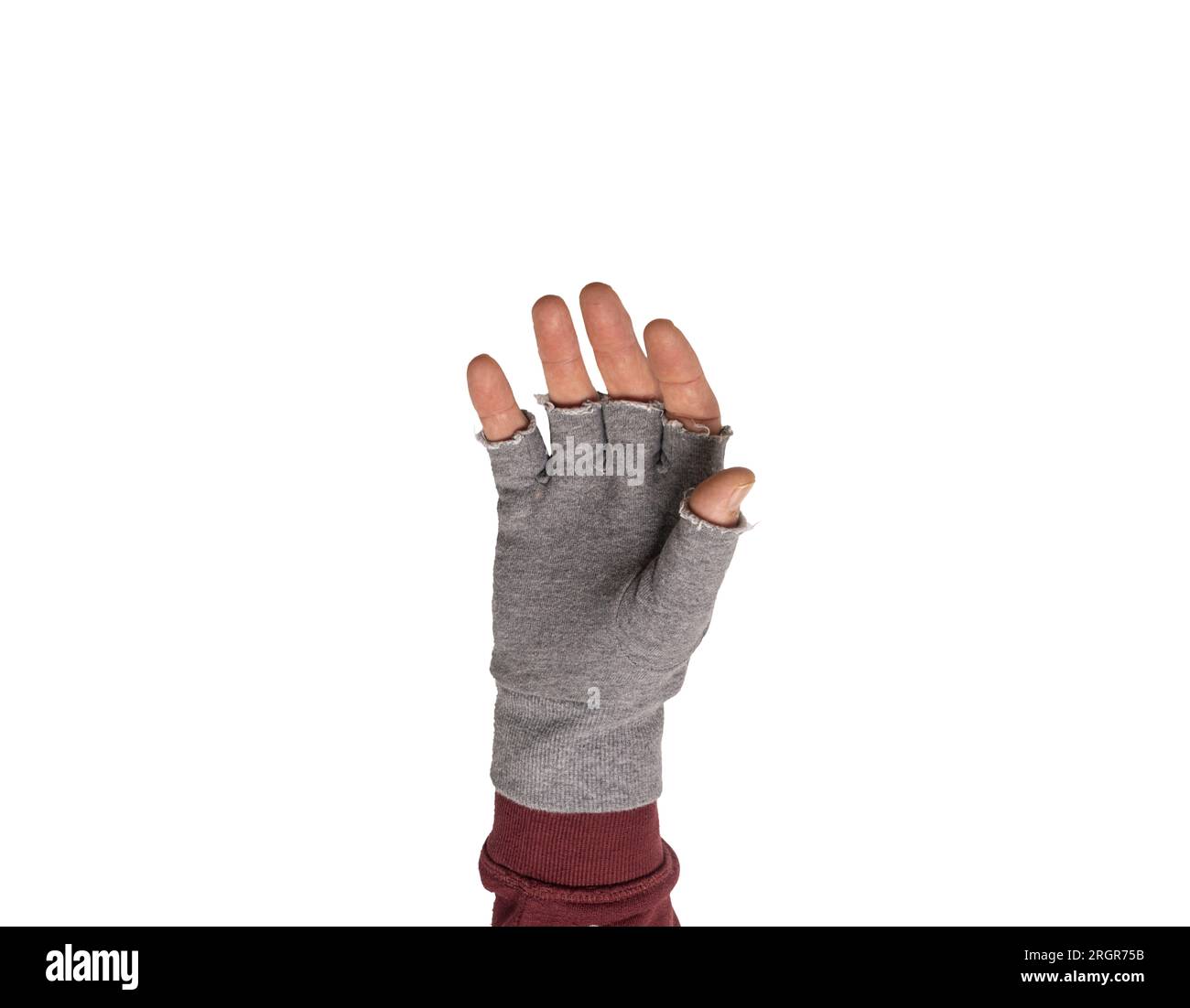 une main avec le gant gris sans doigts ou sur un fond transparent Banque D'Images