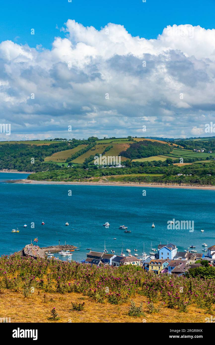 Vue sur la plage et le port de New Quay, une station balnéaire surplombant Cardigan Bay dans Ceredigion West Wales UK Banque D'Images