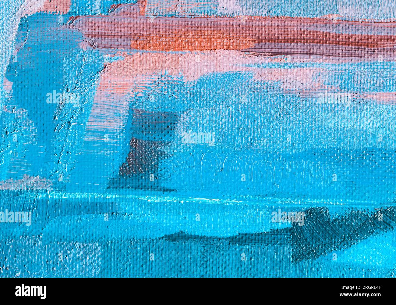 Texture de peinture acrylique bleue avec des coups de pinceau expressifs et des détails de toile, idéale pour les arrière-plans artistiques. Banque D'Images