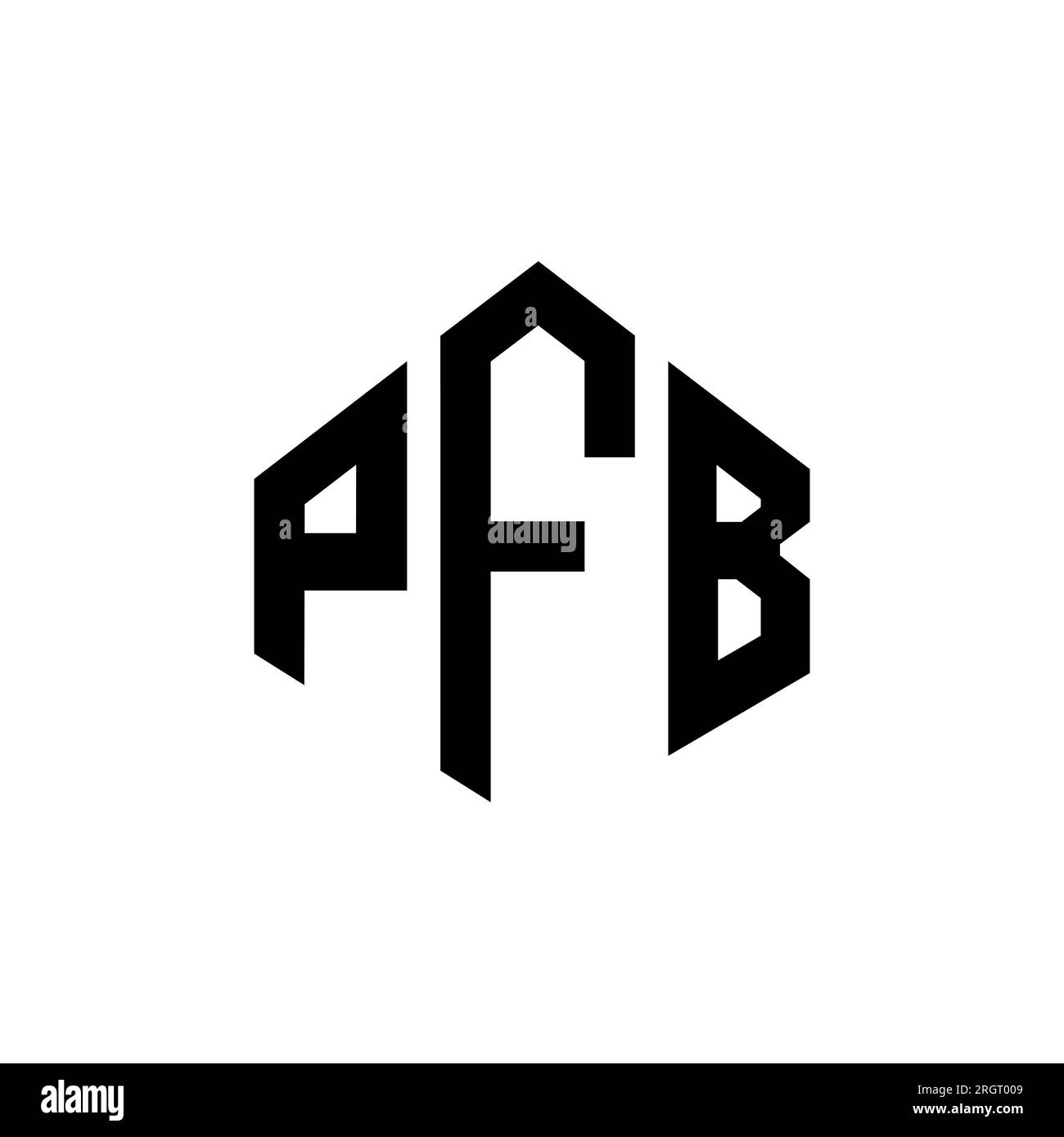 Logo de lettre PFB avec forme de polygone. Polygone PFB et logo en forme de cube. Modèle de logo vectoriel hexagone PFB couleurs blanches et noires. PFB monogr Illustration de Vecteur