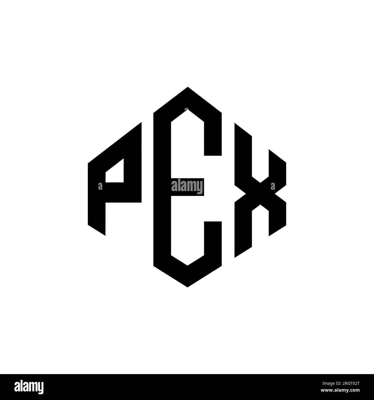 Conception de logo de lettre PEX avec forme de polygone. Conception de logo en forme de polygone PEX et de cube. Modèle de logo vectoriel hexagone PEX couleurs blanches et noires. Monogr. PEX Illustration de Vecteur