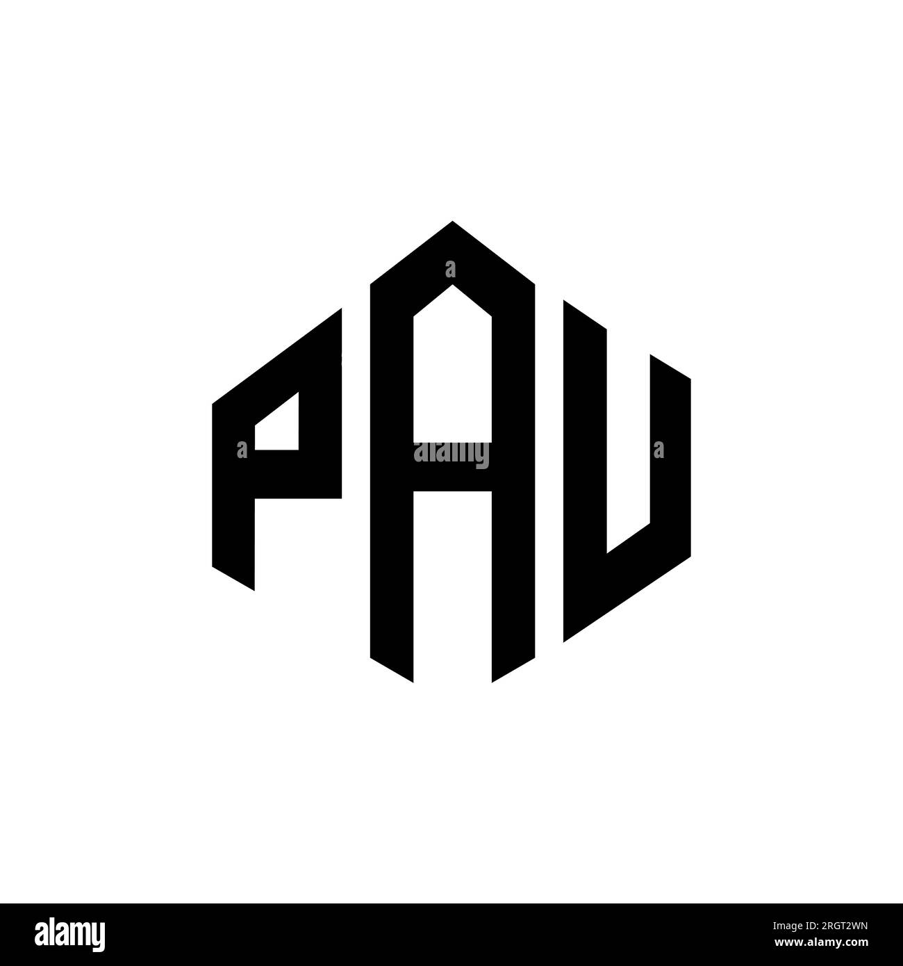 Logo de lettre PAU avec forme de polygone. Logo en forme de polygone et de cube PAU. Modèle de logo vectoriel hexagone PAU couleurs blanches et noires. PAU monogr Illustration de Vecteur