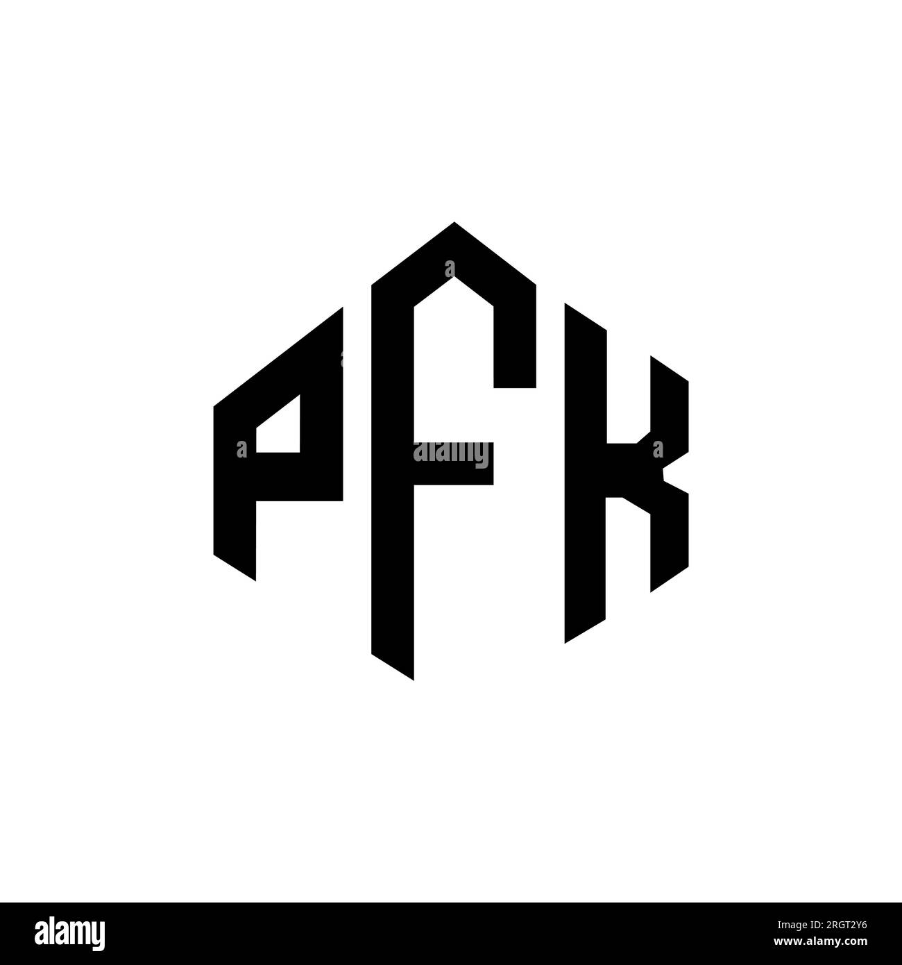 Design de logo de lettre PFK avec forme de polygone. Logo en forme de polygone PFK et de cube. Modèle de logo vectoriel hexagone PFK couleurs blanc et noir. Monogr. PFK Illustration de Vecteur