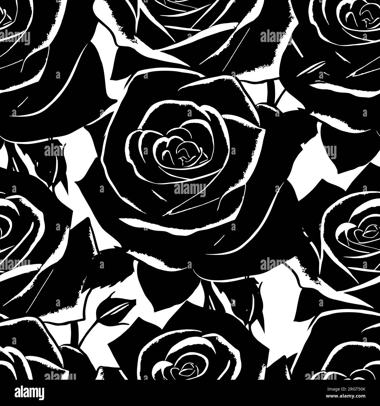 motif noir et blanc sans couture de fleurs roses, texture, design Banque D'Images