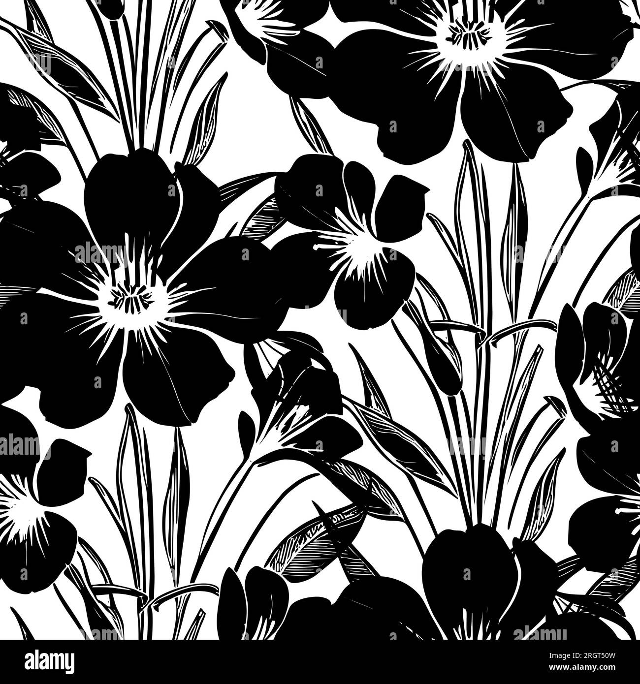 motif abstrait sans couture noir de grandes fleurs sur fond blanc, texture, design Banque D'Images