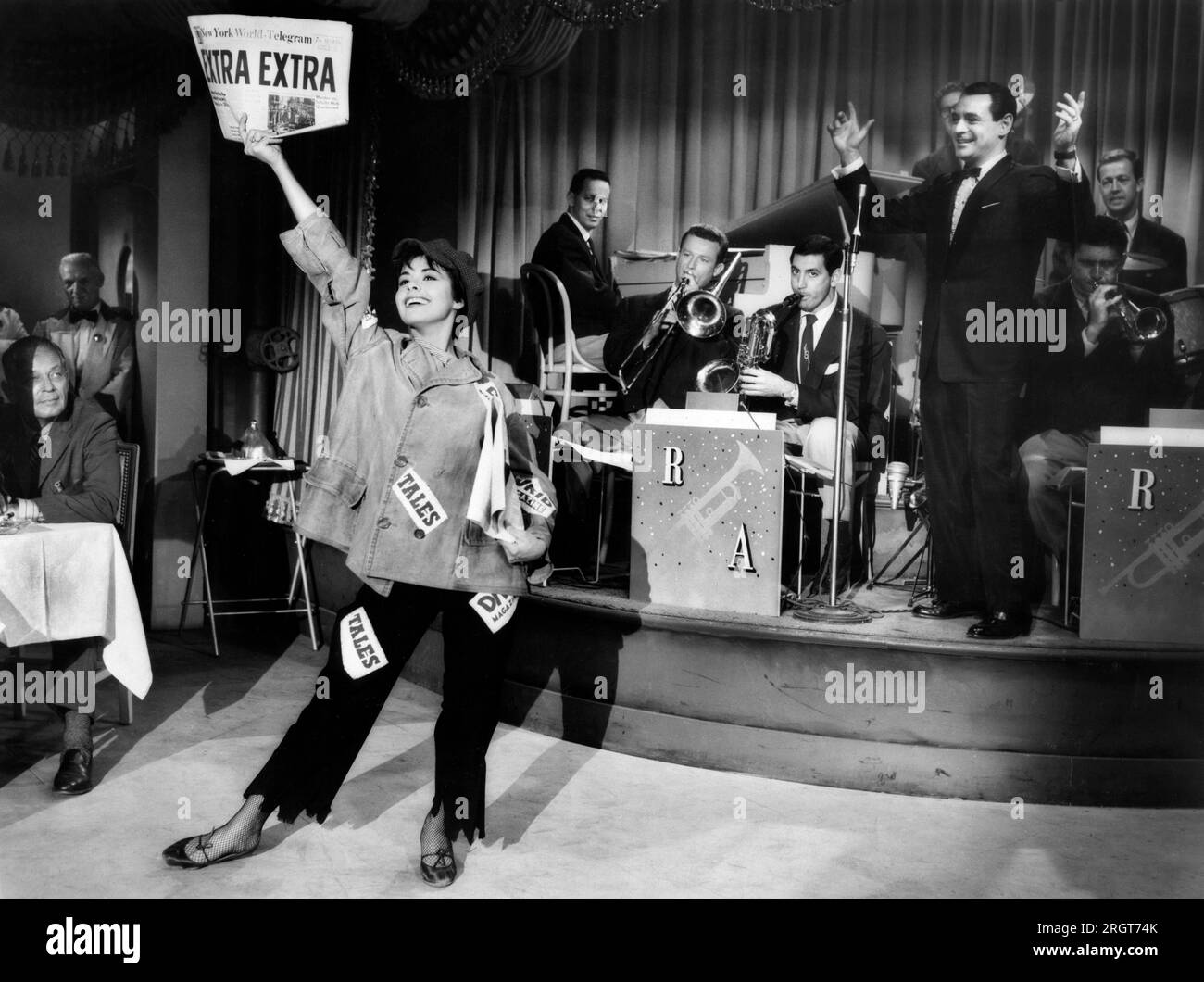 Jean Simmons, Ray Anthony et son orchestre, sur le plateau du film, "This could be the Night", MGM, 1957 Banque D'Images
