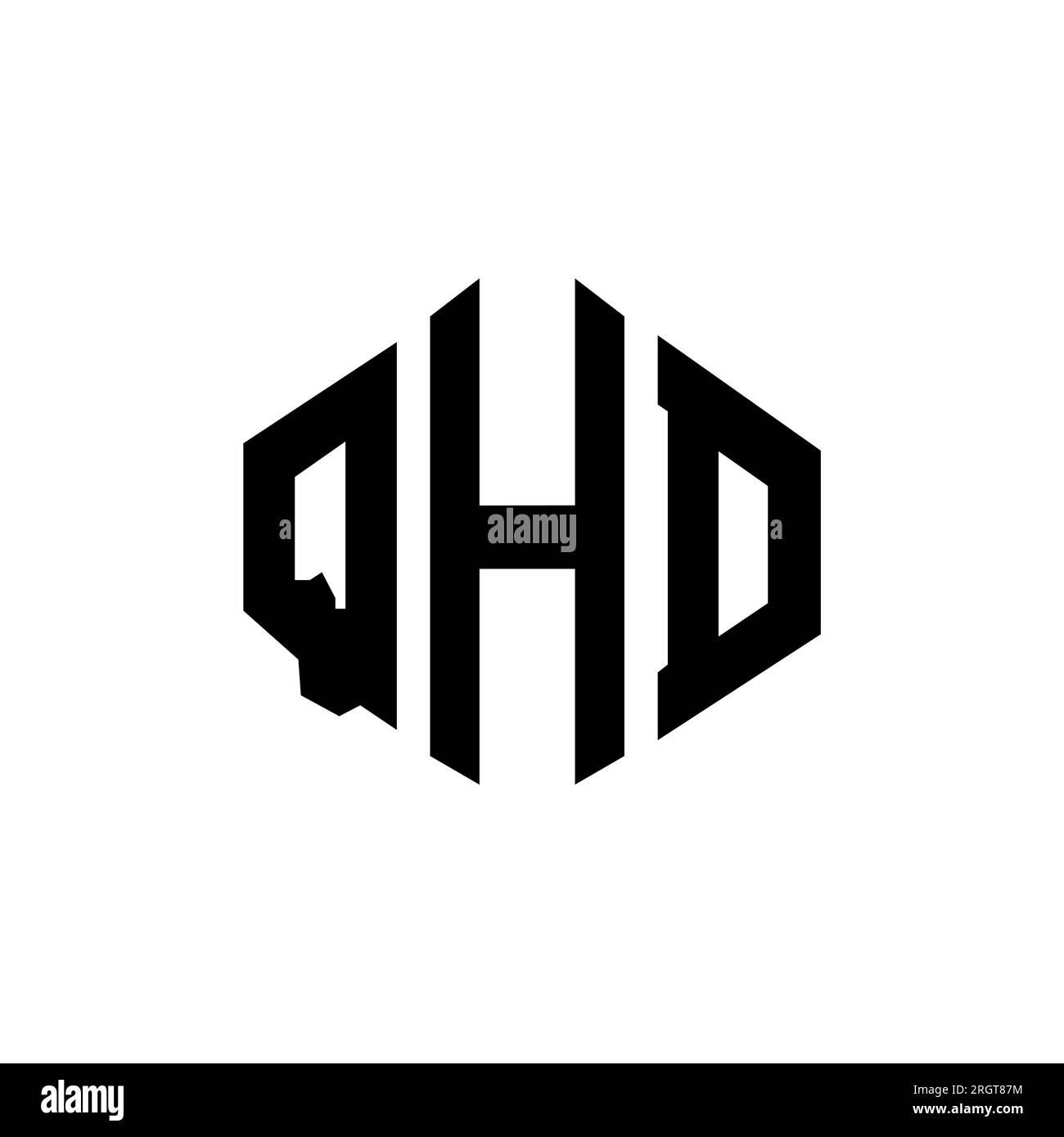 Conception de logo de lettre QHD avec forme de polygone. Design de logo en forme de polygone et de cube QHD. Modèle de logo vectoriel hexagone QHD couleurs blanches et noires. QHD monogr Illustration de Vecteur