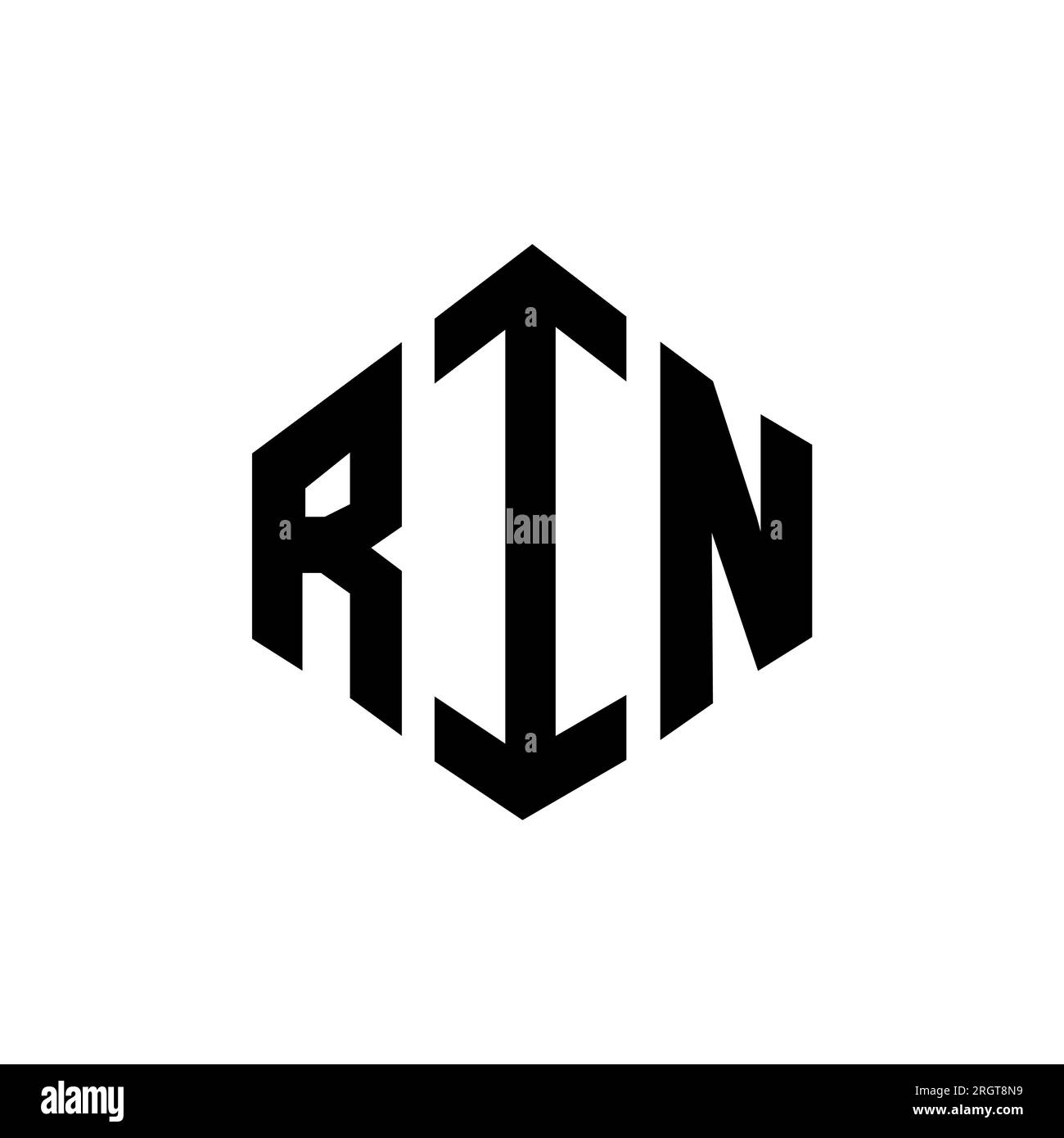 Design de logo de lettre RIN avec forme de polygone. Polygone de RIN et logo en forme de cube. Modèle de logo vectoriel hexagone RIN couleurs blanc et noir. RIN monogr Illustration de Vecteur