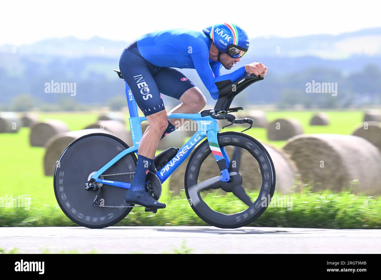 Felipe Ganna Italie Ineos Grenadiers Pinarello Médaille d'argent à Stirling dans Mens Elite World Championship TT pour teh deux fois ancien champion du monde Banque D'Images