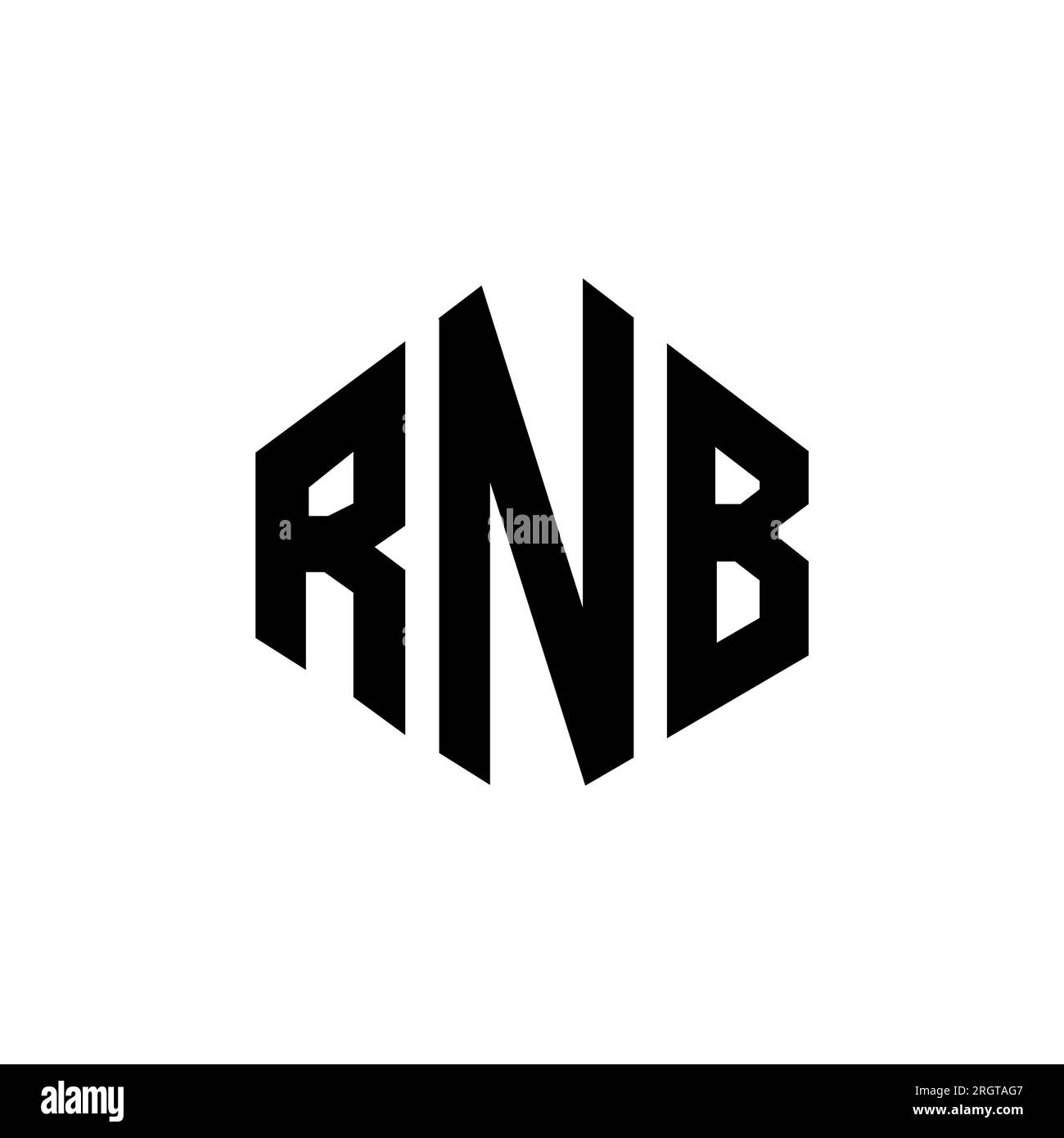 Logo de lettre RNB avec forme de polygone. Polygone RNB et logo en forme de cube. Modèle de logo vectoriel hexagone RNB couleurs blanches et noires. RNB monogr Illustration de Vecteur