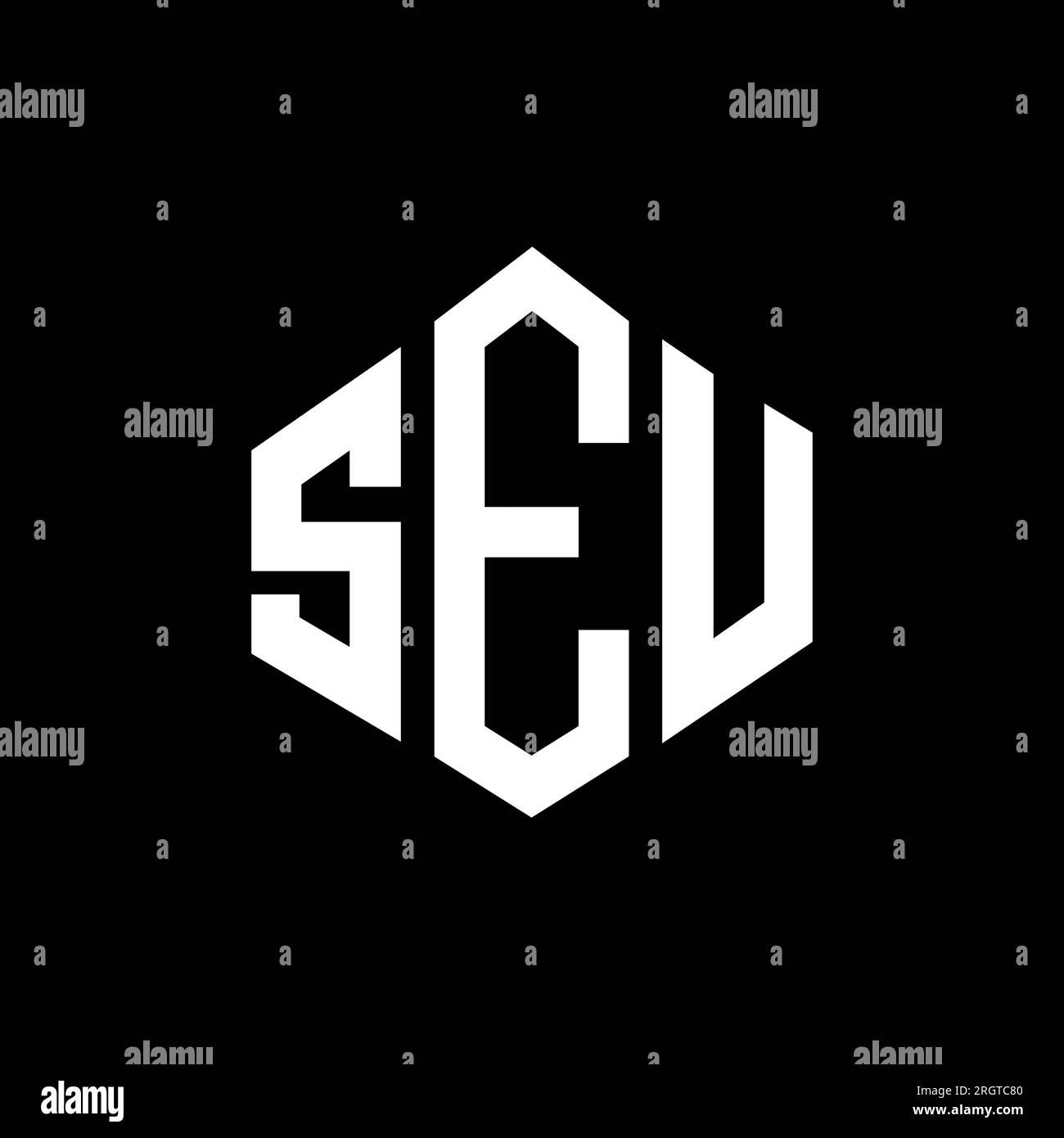 Conception de logo de lettre SEU avec forme de polygone. SEU polygone et logo en forme de cube. Modèle de logo vectoriel hexagone SEU couleurs blanches et noires. SEU monogr Illustration de Vecteur