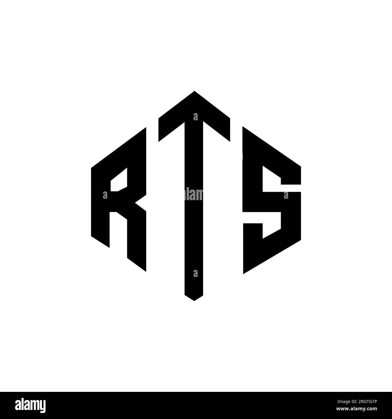 Logo de lettre RTS avec forme de polygone. Design de logo en forme de polygone et de cube RTS. Modèle de logo vectoriel hexagone RTS couleurs blanc et noir. Monogr. RTS Illustration de Vecteur