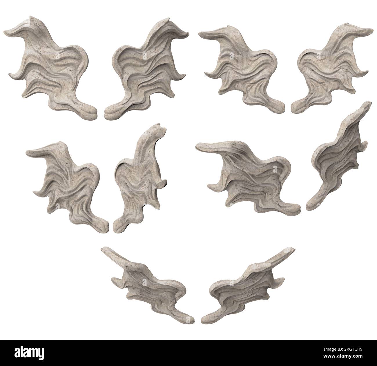 Illustration de rendu 3d isolé d'ailes de démon de statue de pierre, dans divers angles. Banque D'Images