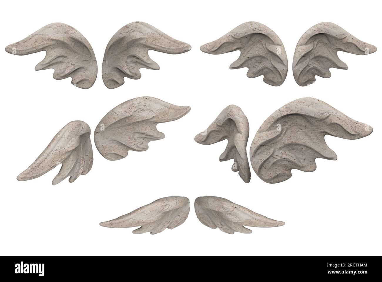 Illustration de rendu 3d isolé de statue de pierre ailes d'ange Cupidon, dans divers angles. Banque D'Images