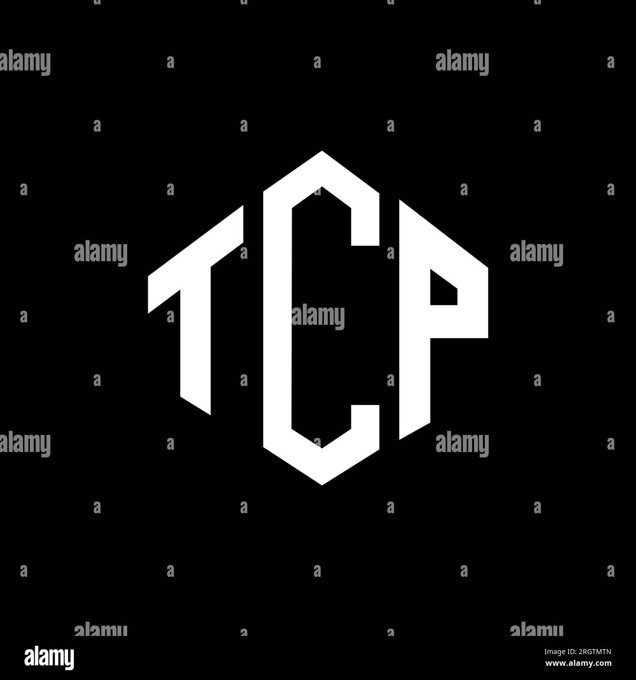 Conception de logo de lettre TCP avec forme de polygone. Design de logo en forme de polygone et de cube TCP. Modèle de logo vectoriel TCP hexagone couleurs blanches et noires. Monogr. TCP Illustration de Vecteur