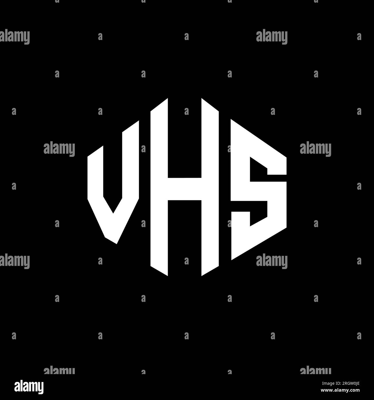 Logo de lettre VHS avec forme de polygone. Logo en forme de polygone VHS et de cube. Modèle de logo vectoriel hexagone VHS couleurs blanc et noir. Monogr. VHS Illustration de Vecteur