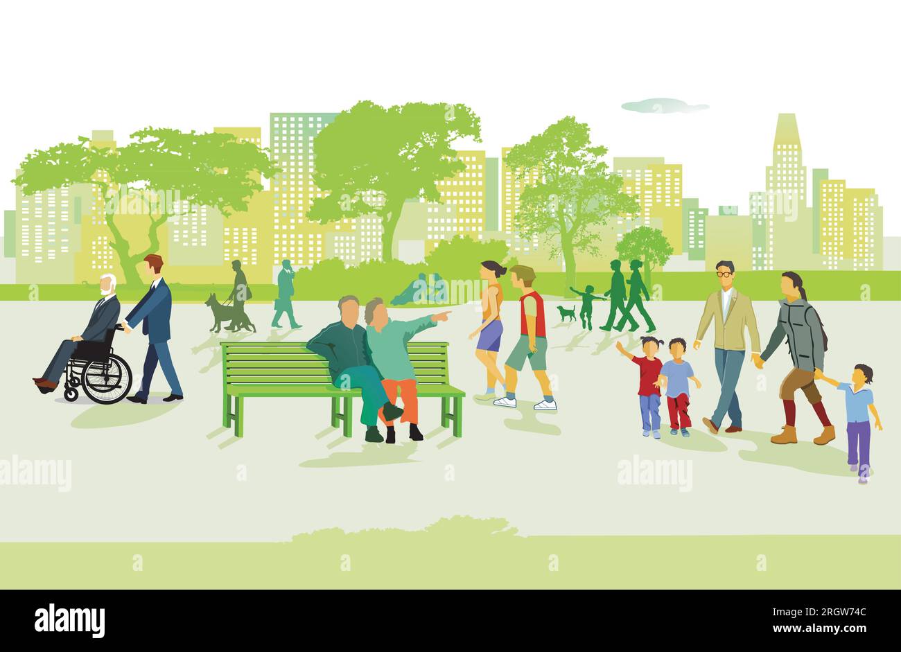 Familles et personnes à loisir dans le parc, illustration Illustration de Vecteur