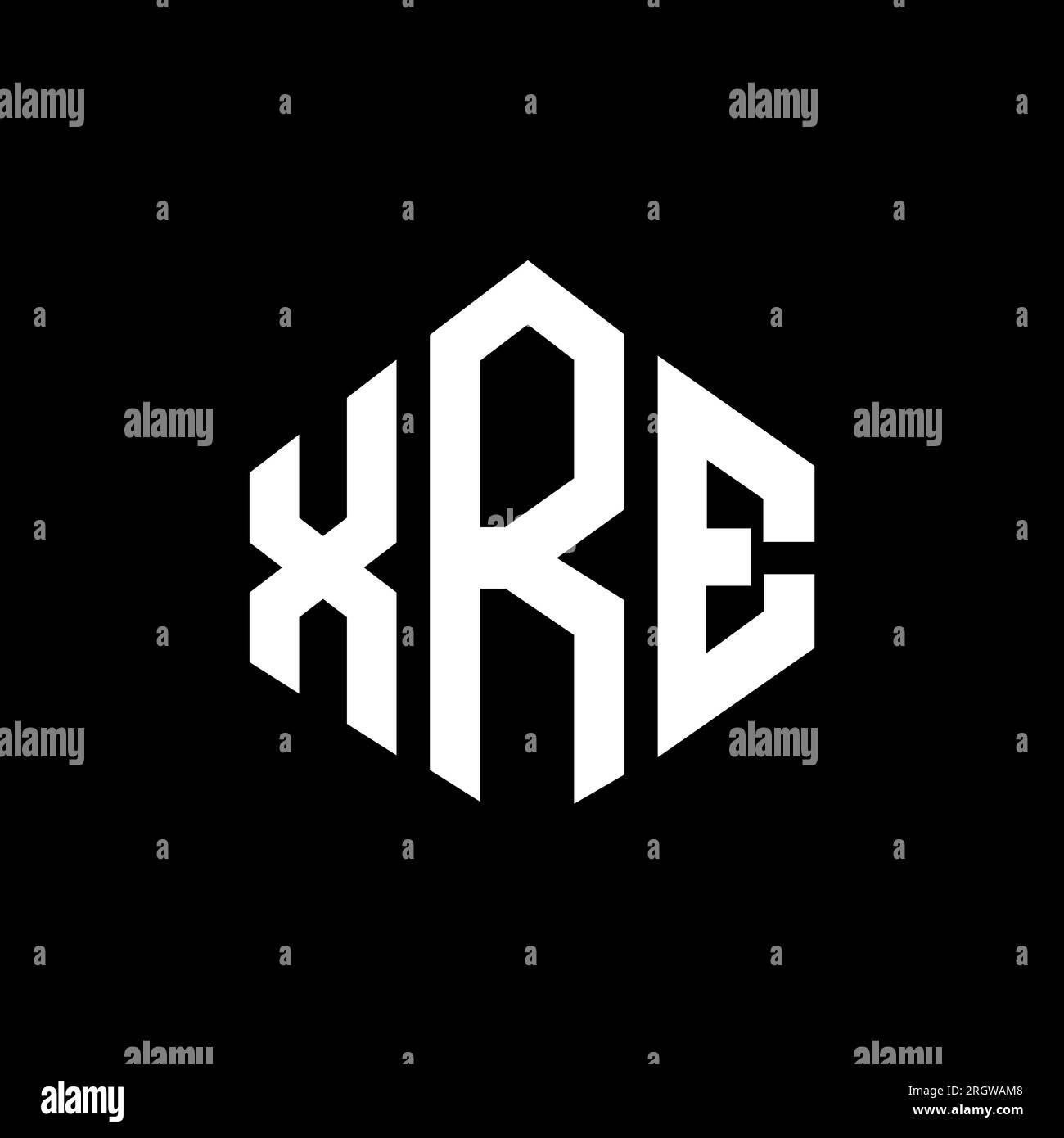 Logo de lettre XRE avec forme de polygone. Logo en forme de polygone et de cube XRE. Modèle de logo vectoriel hexagone XRE couleurs blanches et noires. XRE monogr Illustration de Vecteur