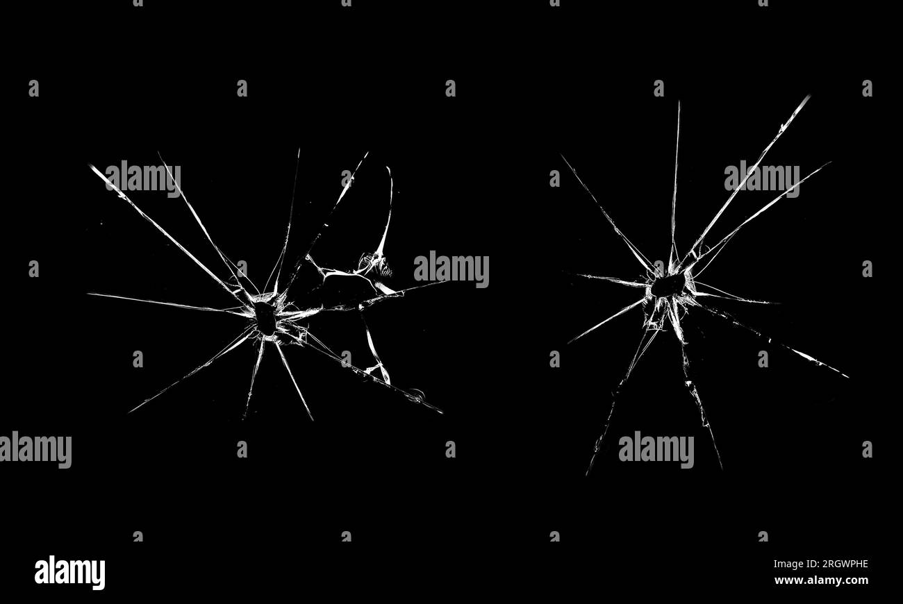 Vitre cassée. Effet de verre fissuré réaliste isolé Banque D'Images