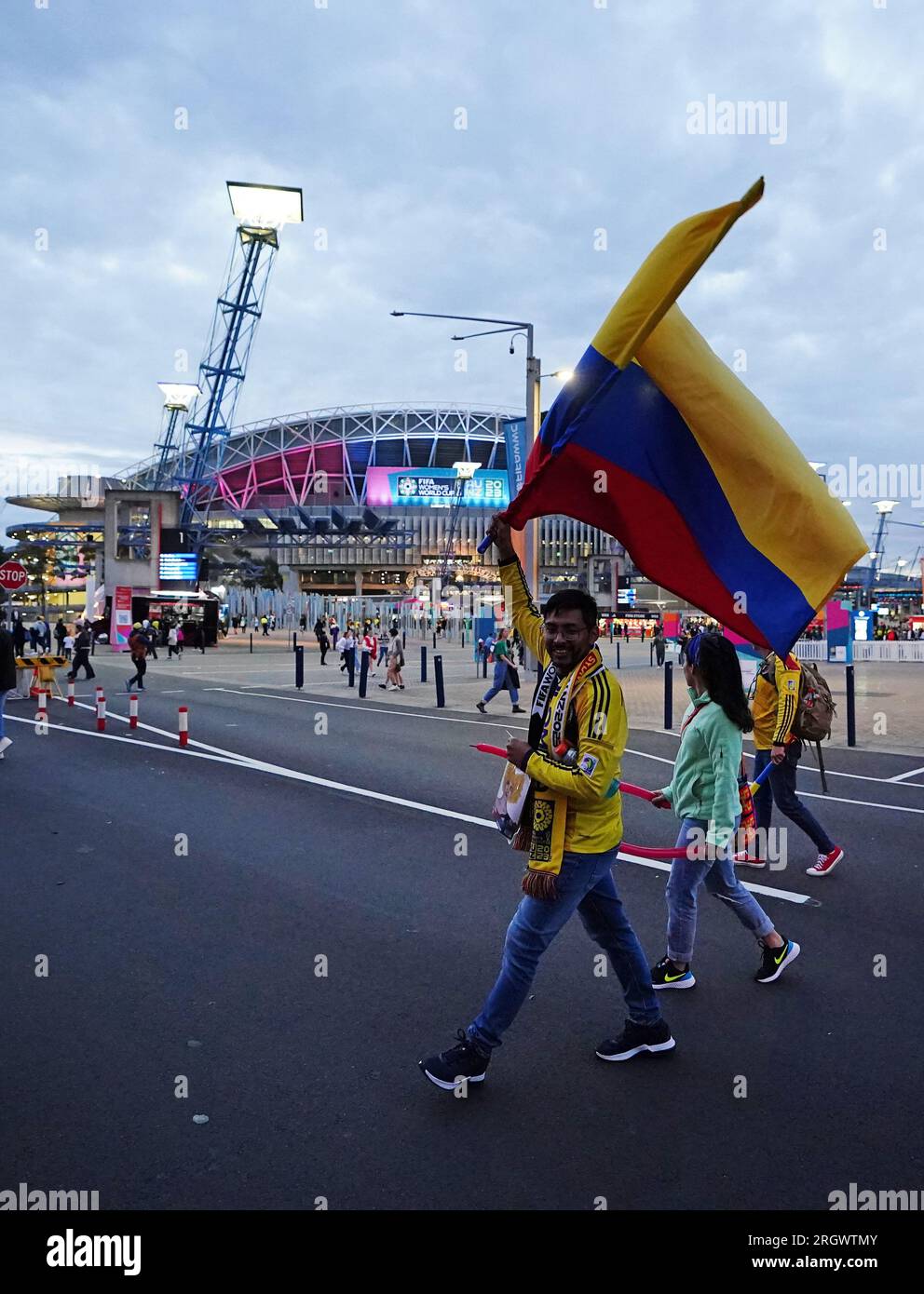 Des supporters colombiens avant les quarts de finale de la coupe du monde féminine de la FIFA au Stadium Australia, Sydney. Date de la photo : Samedi 12 août 2023. Banque D'Images