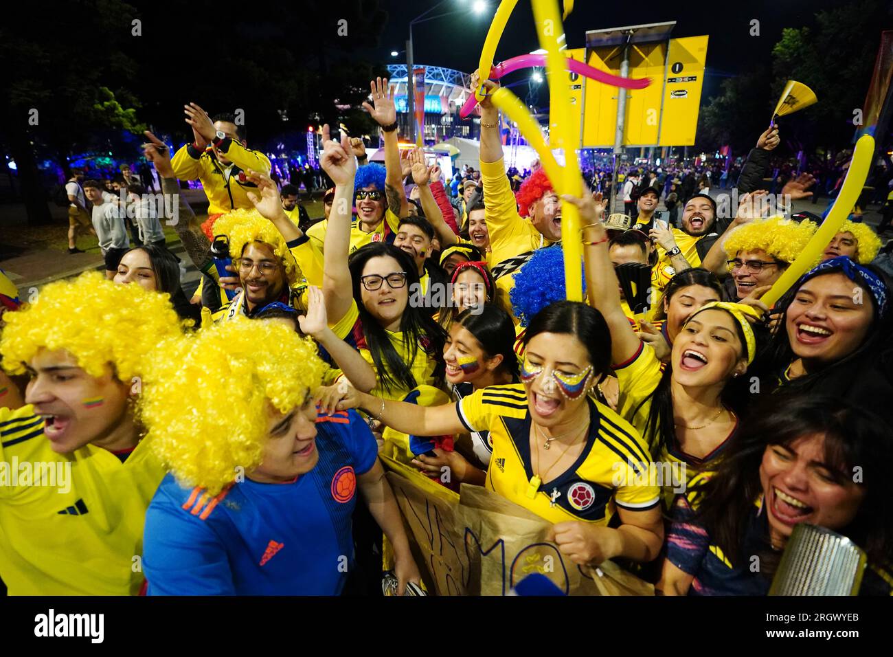 Supporters colombiens avant les quarts de finale de la coupe du monde féminine de la FIFA au Stadium Australia, Sydney. Date de la photo : Samedi 12 août 2023. Banque D'Images