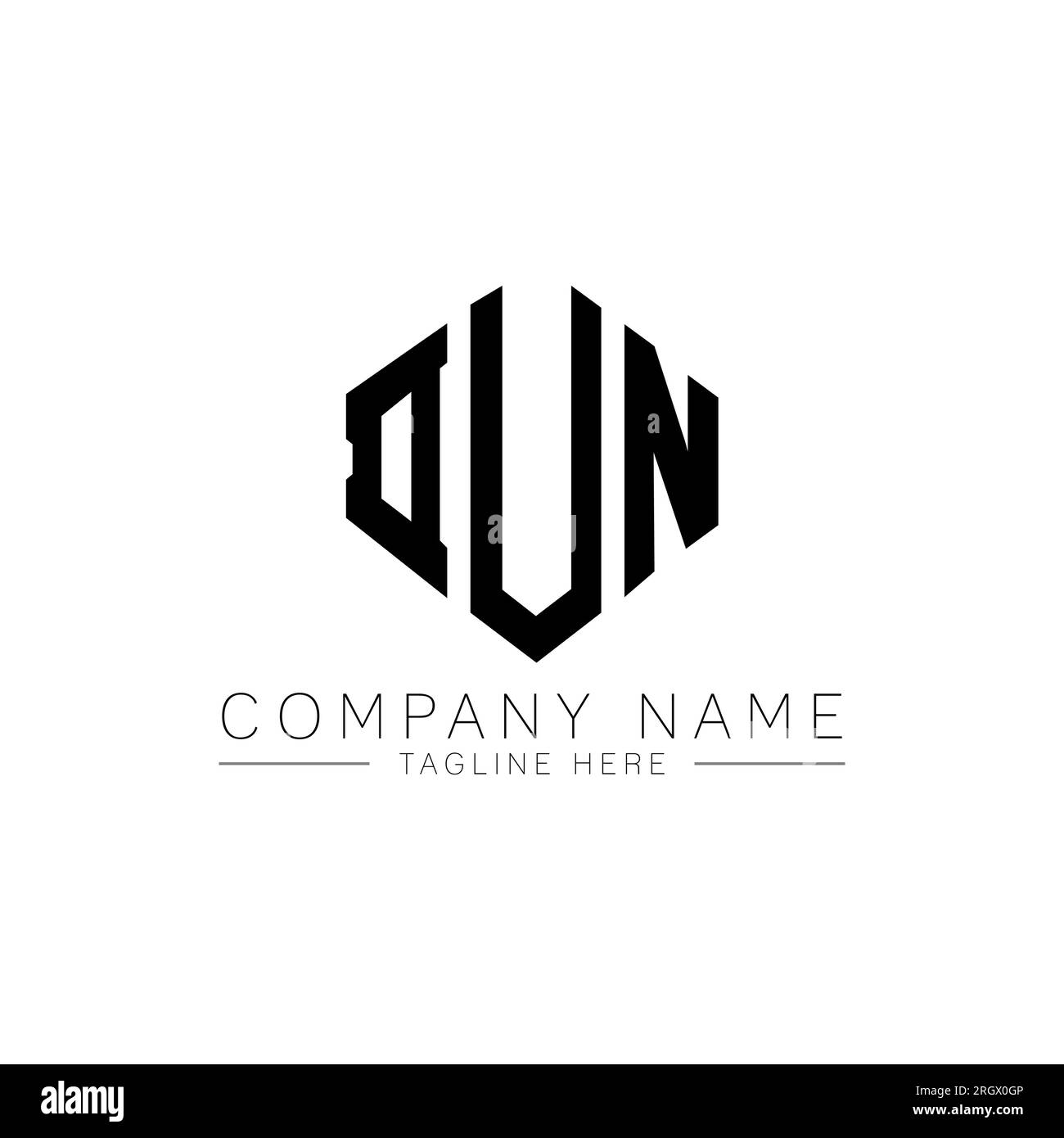 Conception de logo de lettre DUN avec forme de polygone. Design de logo en forme de polygone et de cube DUN. Modèle de logo vectoriel hexagone DUN couleurs blanches et noires. DUN monogr Illustration de Vecteur