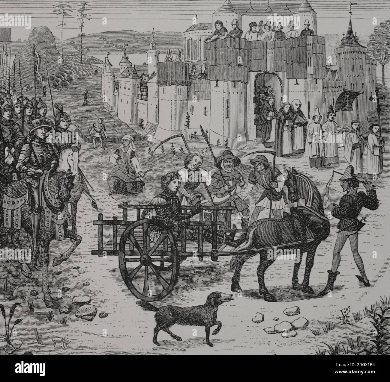 L'Infant Ferdinand de Portugal (1188-1233), comte de Flandre (1215-1233), fut fait prisonnier à la bataille de Bouvines le 27 juillet 1214. La bataille a opposé une coalition internationale formée par les troupes du comte de Flandre, Raynald de Dammartin (comte de Boulogne), le roi Jean d'Angleterre et l'empereur Otton IV, contre l'armée du roi Philippe II Auguste de France. L'armée française a vaincu la coalition. Ferdinand de Portugal fut capturé et emmené enchaîné à Paris pour être emprisonné dans les cachots du Louvre, d'où il ne fut libéré que le 6 janvier 1227. Engravi Banque D'Images