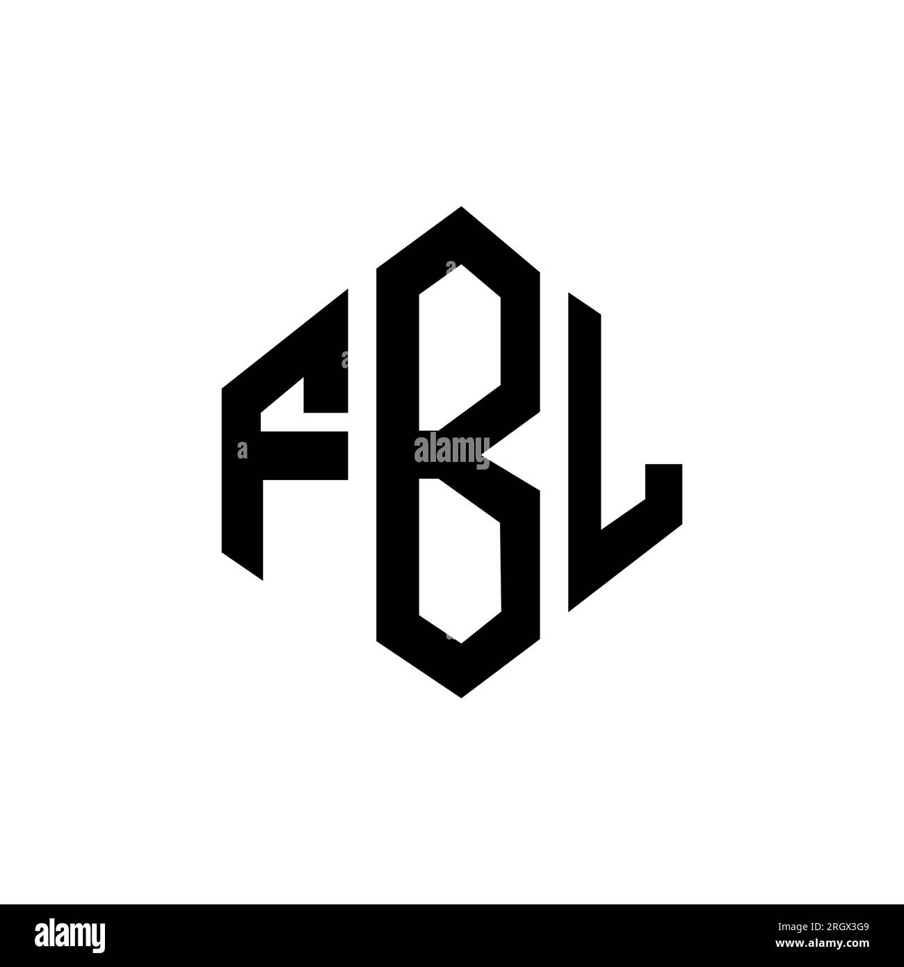Logo de lettre FBL avec forme de polygone. Design de logo en forme de polygone et de cube FBL. Modèle de logo vectoriel hexagone FBL couleurs blanches et noires. FBL monogr Illustration de Vecteur