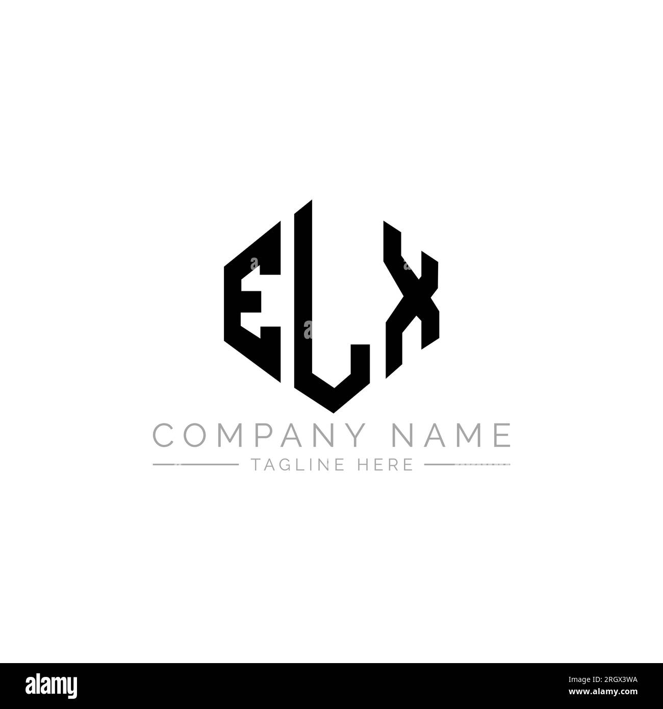 Logo de lettre ELX avec forme de polygone. Logo en forme de polygone et de cube ELX. Modèle de logo vectoriel ELX hexagone couleurs blanches et noires. ELX monogr Illustration de Vecteur